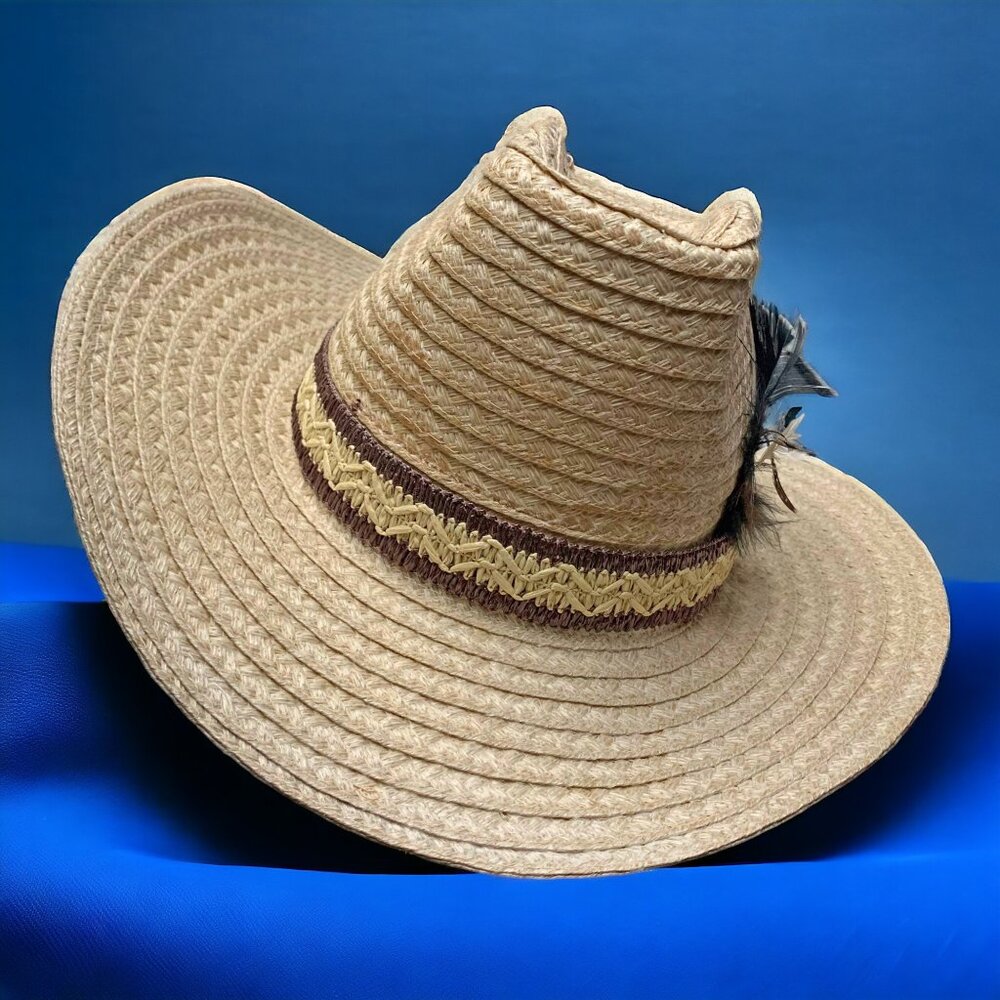 Vintage U Shape IT 100% Straw Wire Reinforced‎ Brim Western Hat